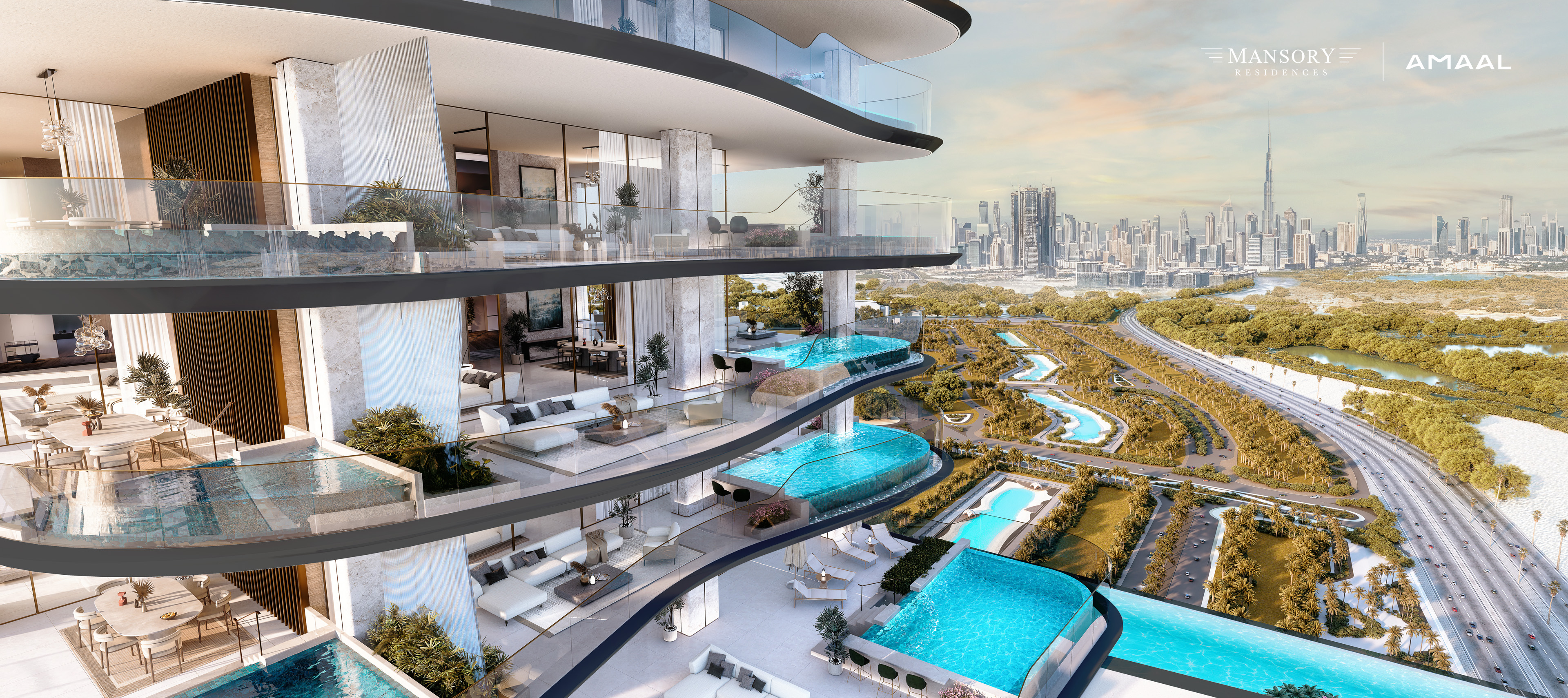 Artist impression of an Infinity penthouse living space at MANSORY Residences.