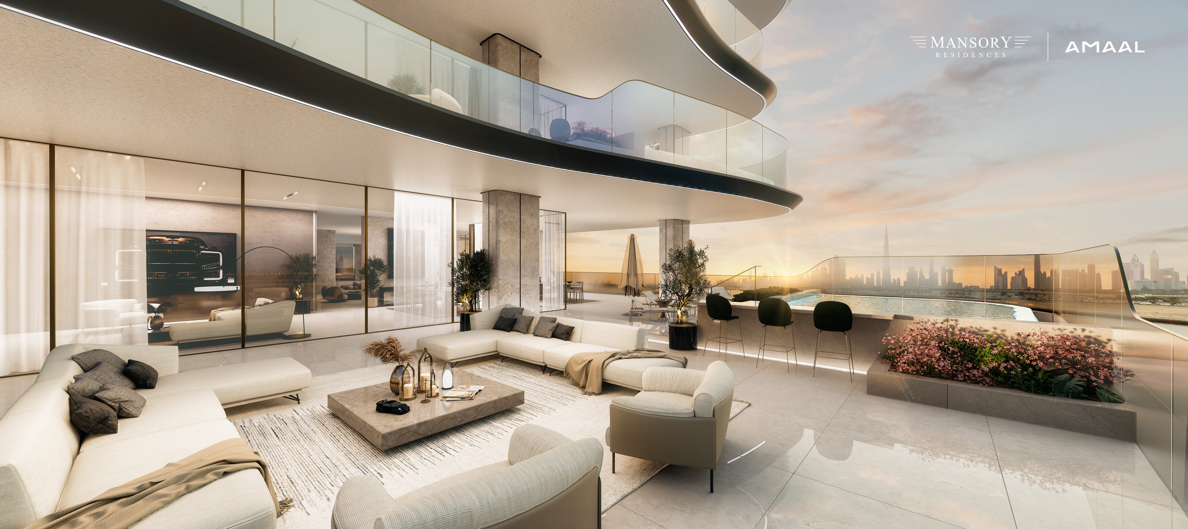 Artist impression of an Infinity penthouse terrace at MANSORY Residences.