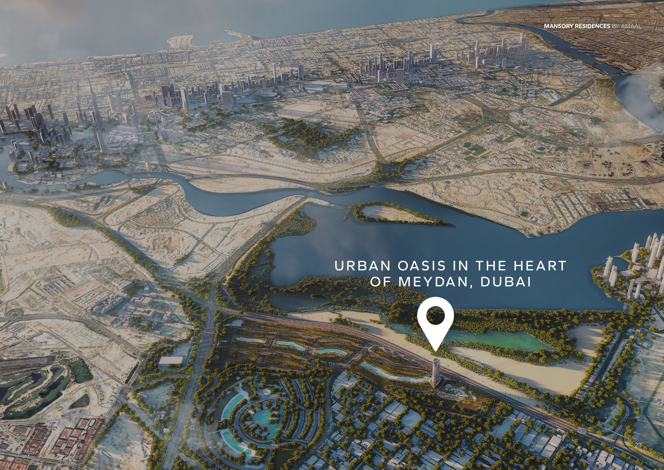 Artist impression showing the Meydan Horizon setting for MANSORY Residences.